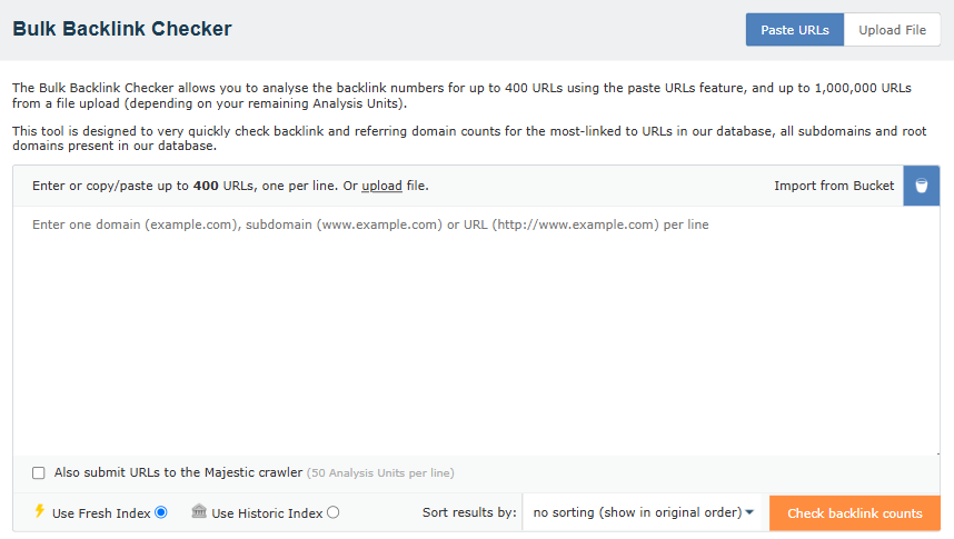 Bulk Backlink Checker - Majestic.com